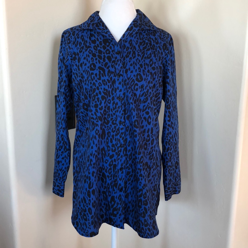 Chico's Blue and Black Leopard Print Blouse